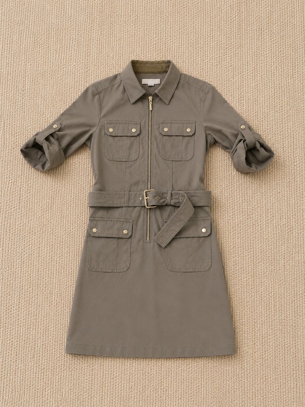 MICHAEL Michael Kors Olive Green Utility Dress with Front Zipper